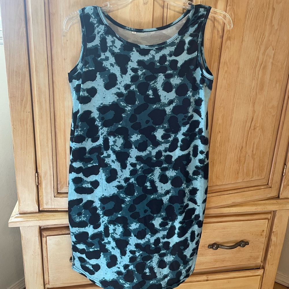Blue and black leopard dress